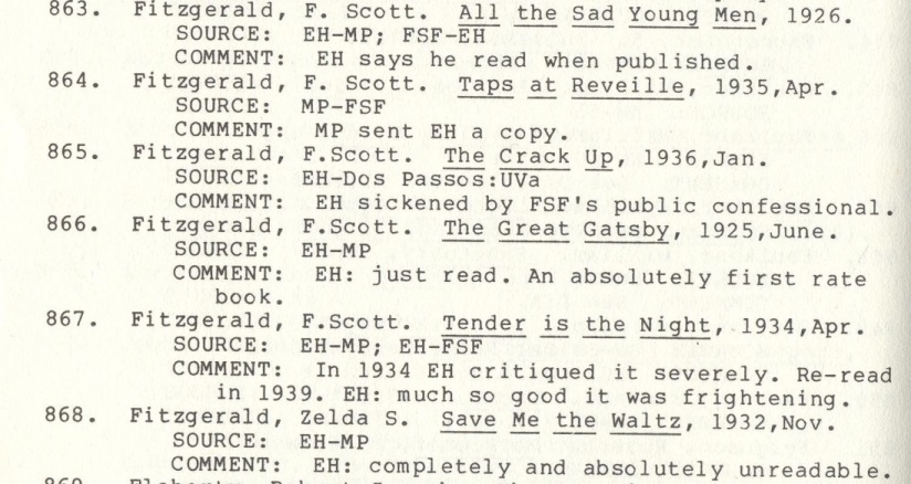 Note from Hemingway's Reading 1910-1940 : an Inventory