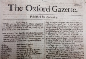 Image from the very first edition of the London Gazette (then called the Oxford Gazette) in 1665