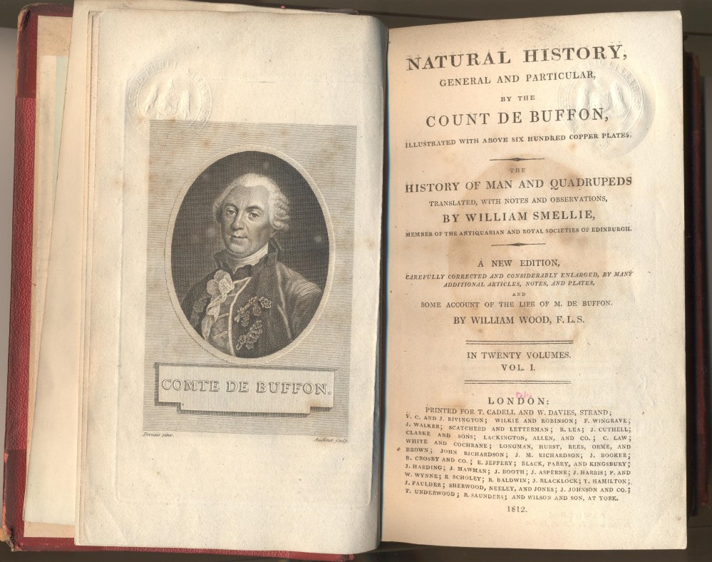 Front piece to our 1812 copy of Buffon’s Natural History