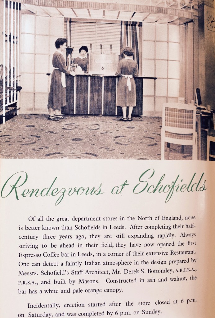 Article taken from the September 1954 issue of Shop magazine and proudly announcing Leeds' first Espresso Coffee Bar