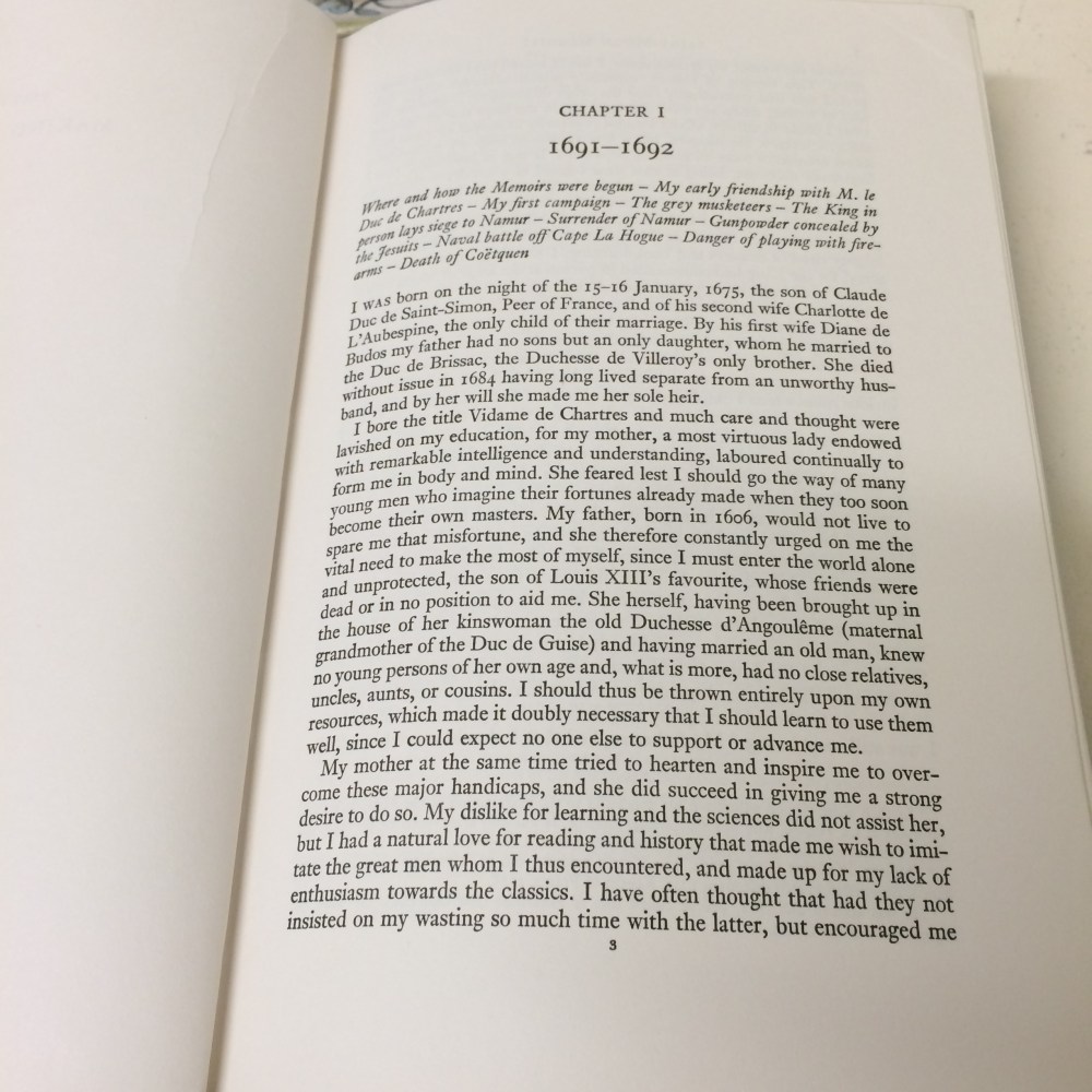 The first page of Saint-Simon's memoirs...just 1,499 to go