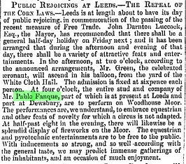 From the Leeds Mercury, August 1st, 1846. Accessed using the 19th-century British Newspapers Archive, part of the Online Resources available to all Leeds Library and Information Service members