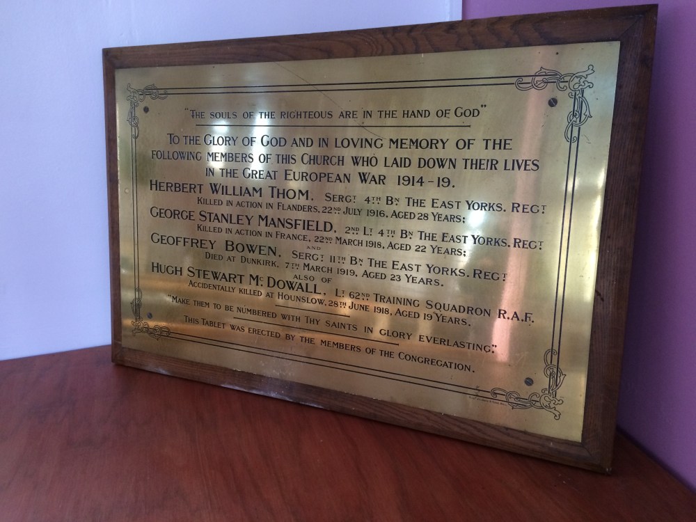 Memorial in Hornsea United Reformed Church