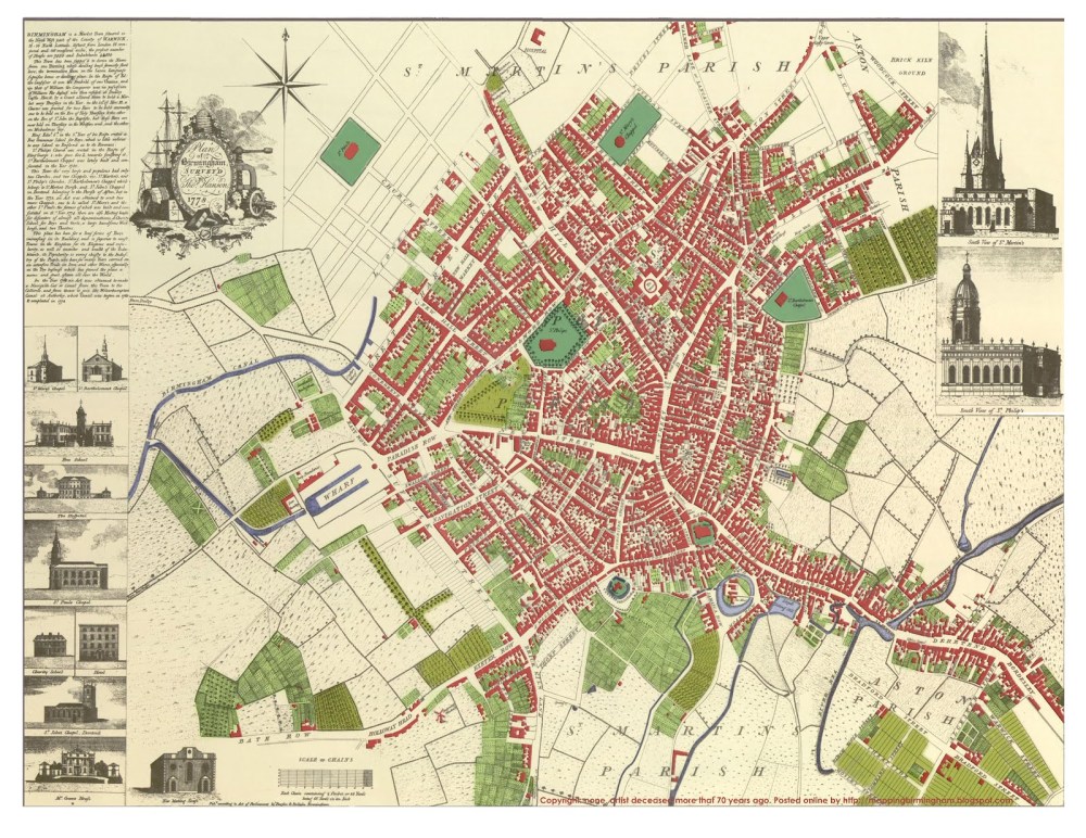 1778 map of Birmingham, showing Temple Row, site of the Royal Hotel (roughly central, just below St. Phillip's Church). This map is copyright-free, but was found on the wonderful Eighteenth-Century Birmingham website: http://mappingbirmingham.blogspot.co.uk/2011/12/leverton-halls.html