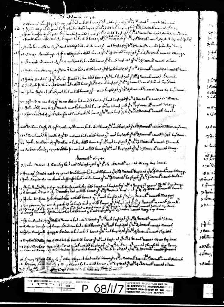 Baptism of Reuben Raper in 1674 (third entry in the December section)