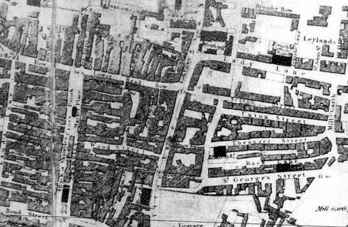 Detail from Giles' 1815 Plan of Leeds. The Chapel can be seen about half way down Lady Lane