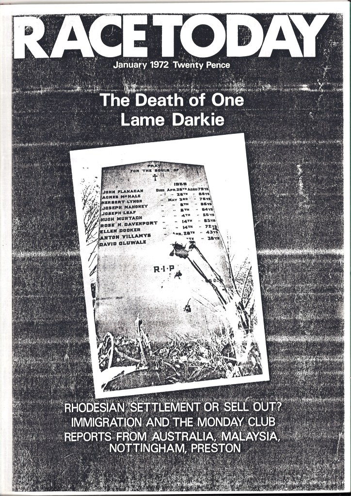 Front-cover of a 1972 issue of Race Today, held at the Central Library