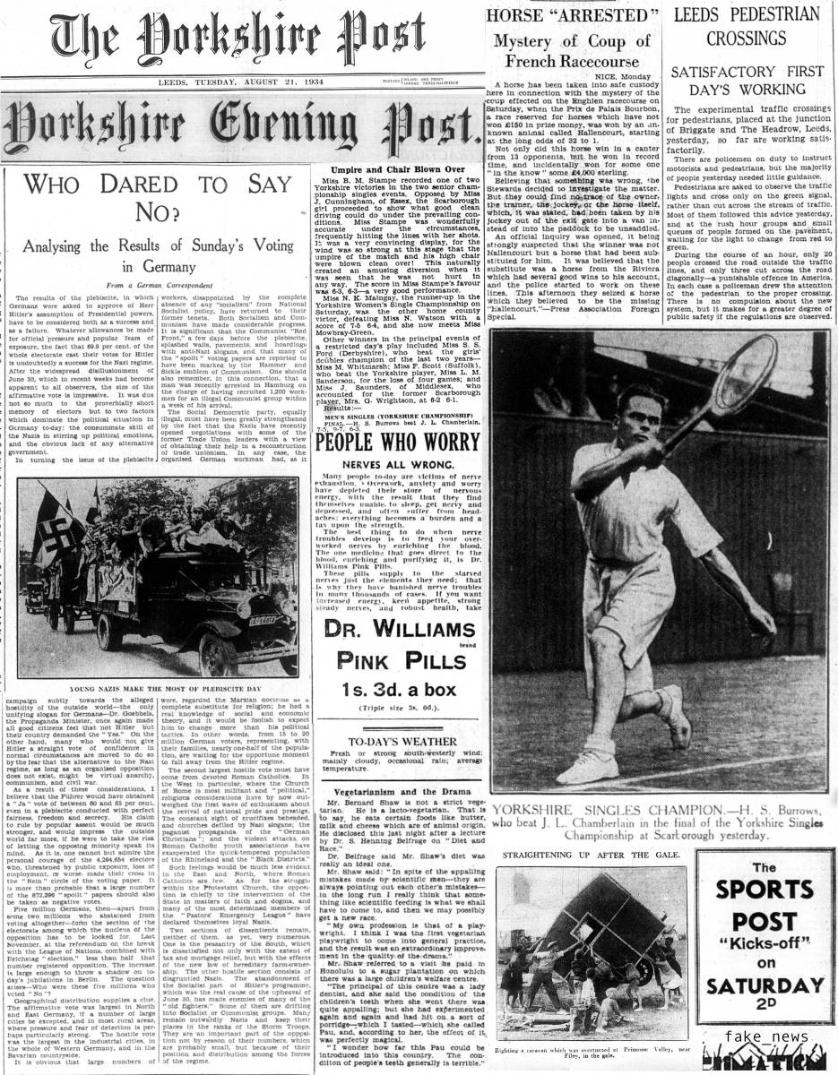 Fake News 21st August 1934 The Secret Library Leeds Libraries