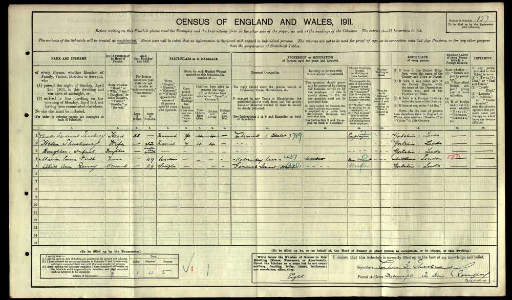 Charles Thackray 1911 census