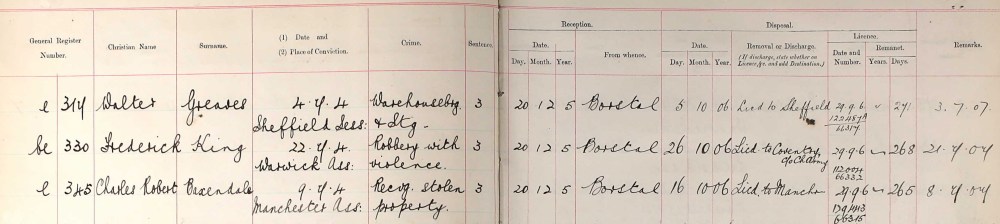 Page from HMP Wakefield Register of Convicts