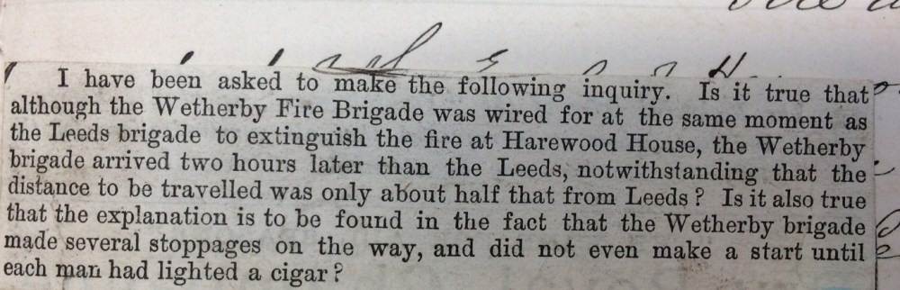 Newspaper cutting criticising Wetherby Fire Brigade