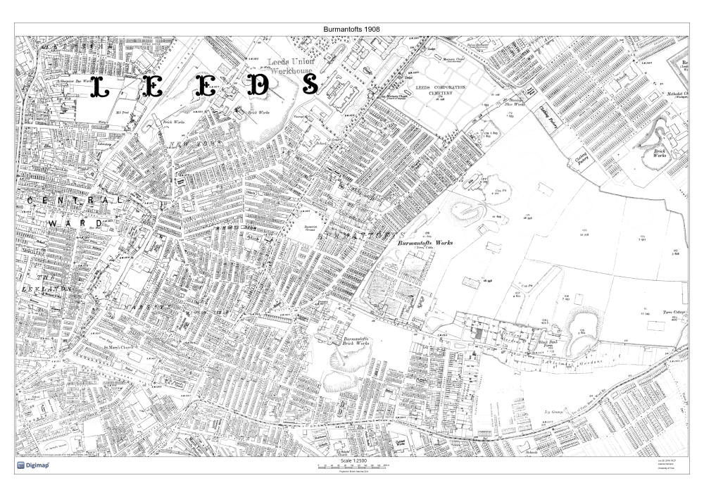 Ordnance Survey map of Burmantofts and Sheepscar, showing housing and land usage, early 20th-century