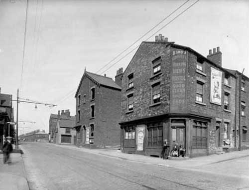 Back to back terraced housing, late 1930s, at junction with road