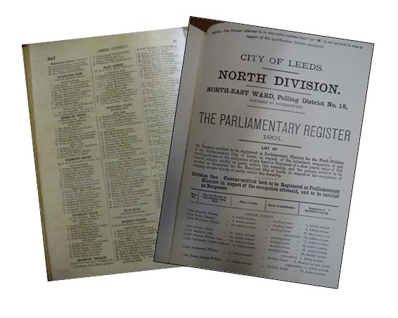 Photos of trade directories, showing street names and occupants