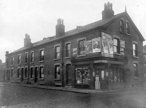 Back to back terraced housing, late 1920s, with corner shop at the end of the row