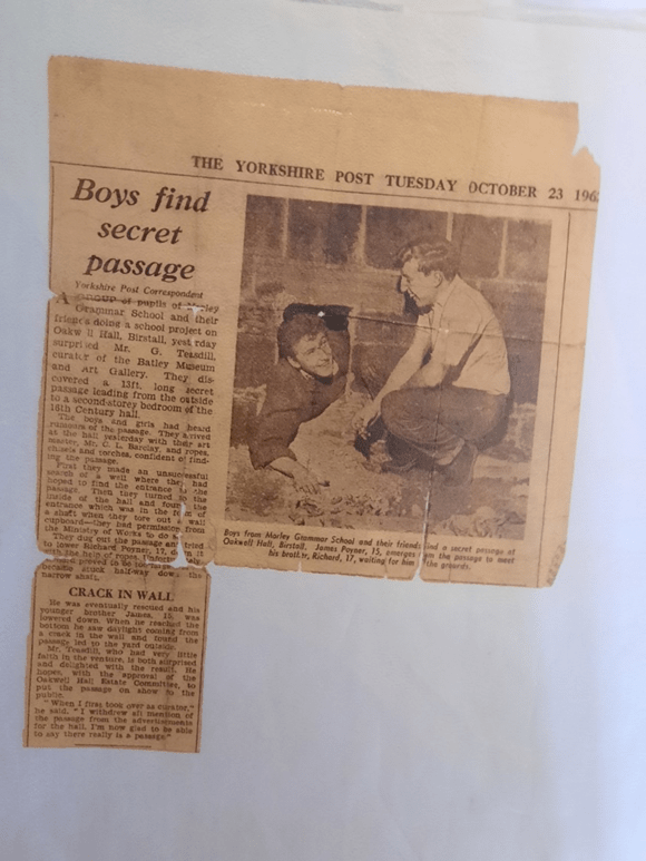 Newspaper cutting about the discovery of a secret passage