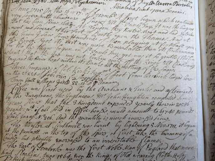 Text from John Lucas Memoranda book including the first reference to football in Leeds